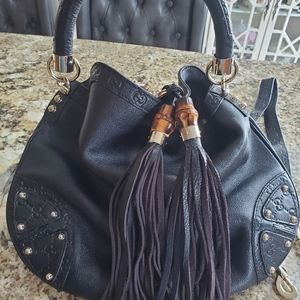 Authentic Gucci Indy Bag Black Leather Gold Harwear